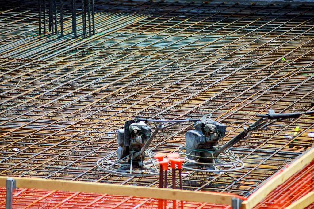 Close up rebar steel work reinforcement in the construction site.